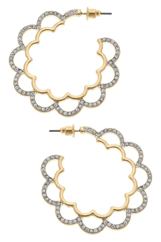 Ari Pavé Scalloped Hoop Earrings in Worn Gold sold by Canvas Style