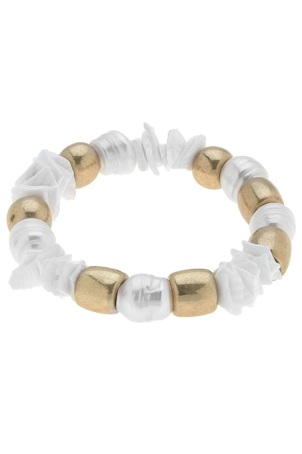 Elle Beaded Shell & Pearl Stretch Bracelet in Ivory sold by Canvas Style