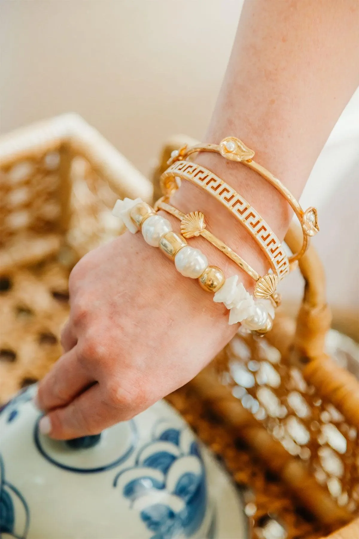 Elle Beaded Shell & Pearl Stretch Bracelet in Ivory sold by Canvas Style product image thumbnail 2