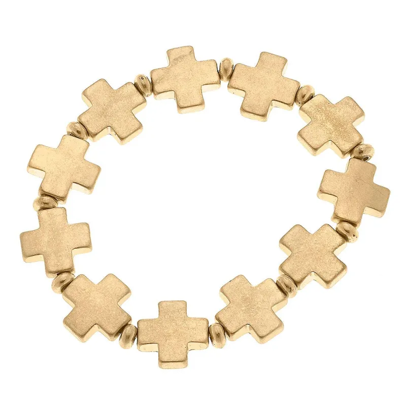 Edith Square Cross Stretch Bracelet in Worn Gold made by Canvas