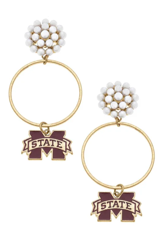 Mississippi State Bulldogs Pearl Cluster Enamel Hoop Earring - FINAL SALE sold by Canvas Style