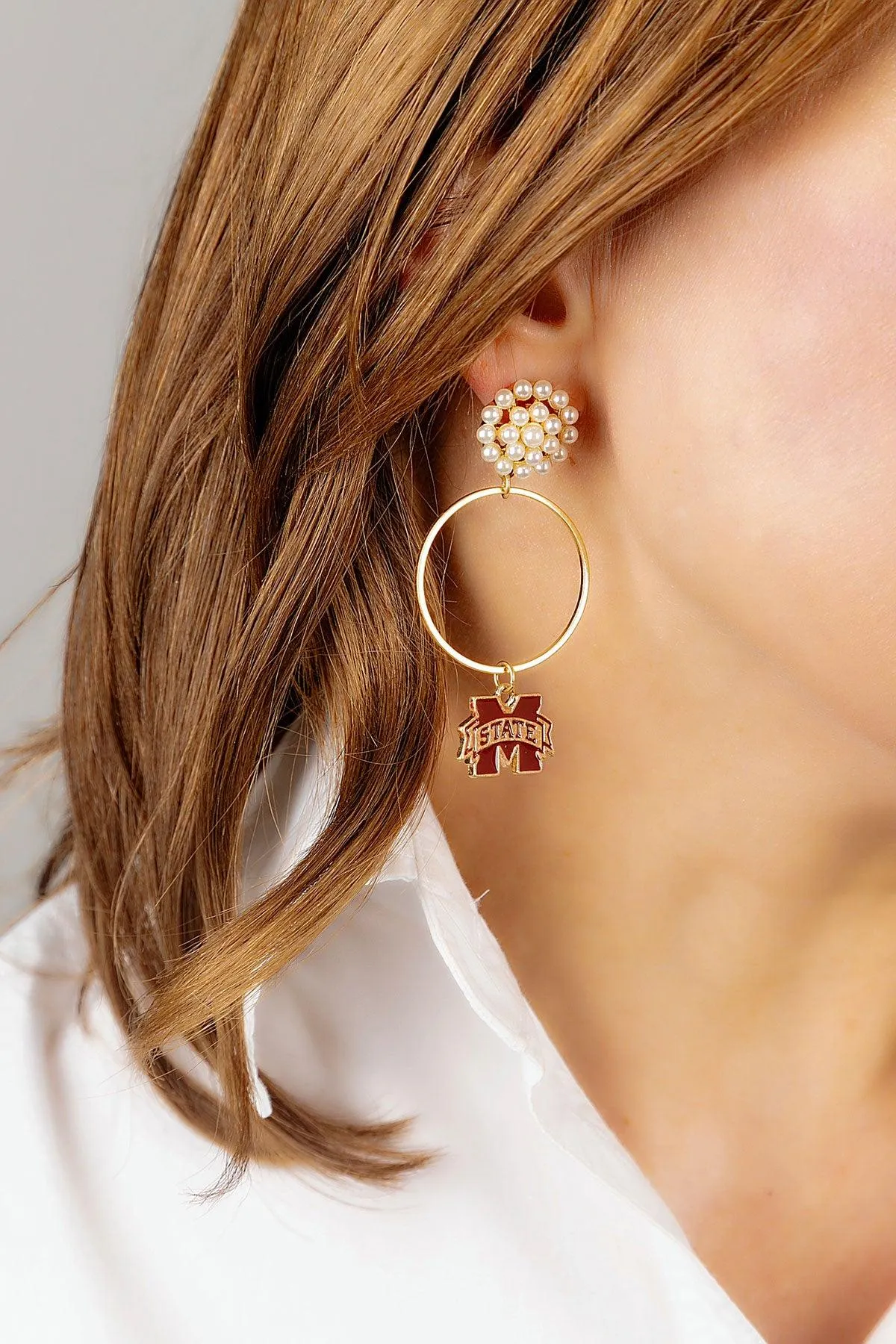 Mississippi State Bulldogs Pearl Cluster Enamel Hoop Earring - FINAL SALE sold by Canvas Style product image thumbnail 2
