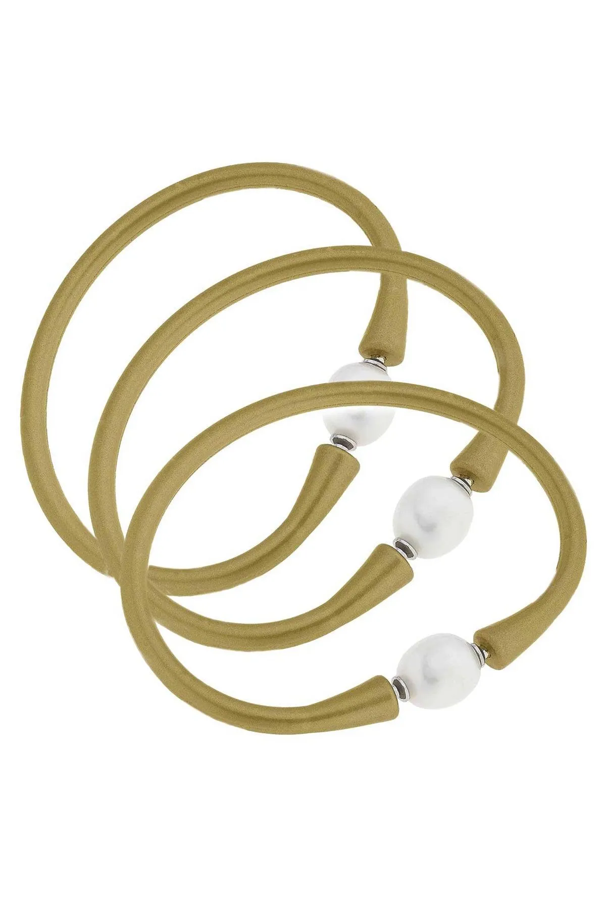 Bali Freshwater Pearl Silicone Bracelet Set of 3 in Metallic Gold - FINAL SALE sold by Canvas Style