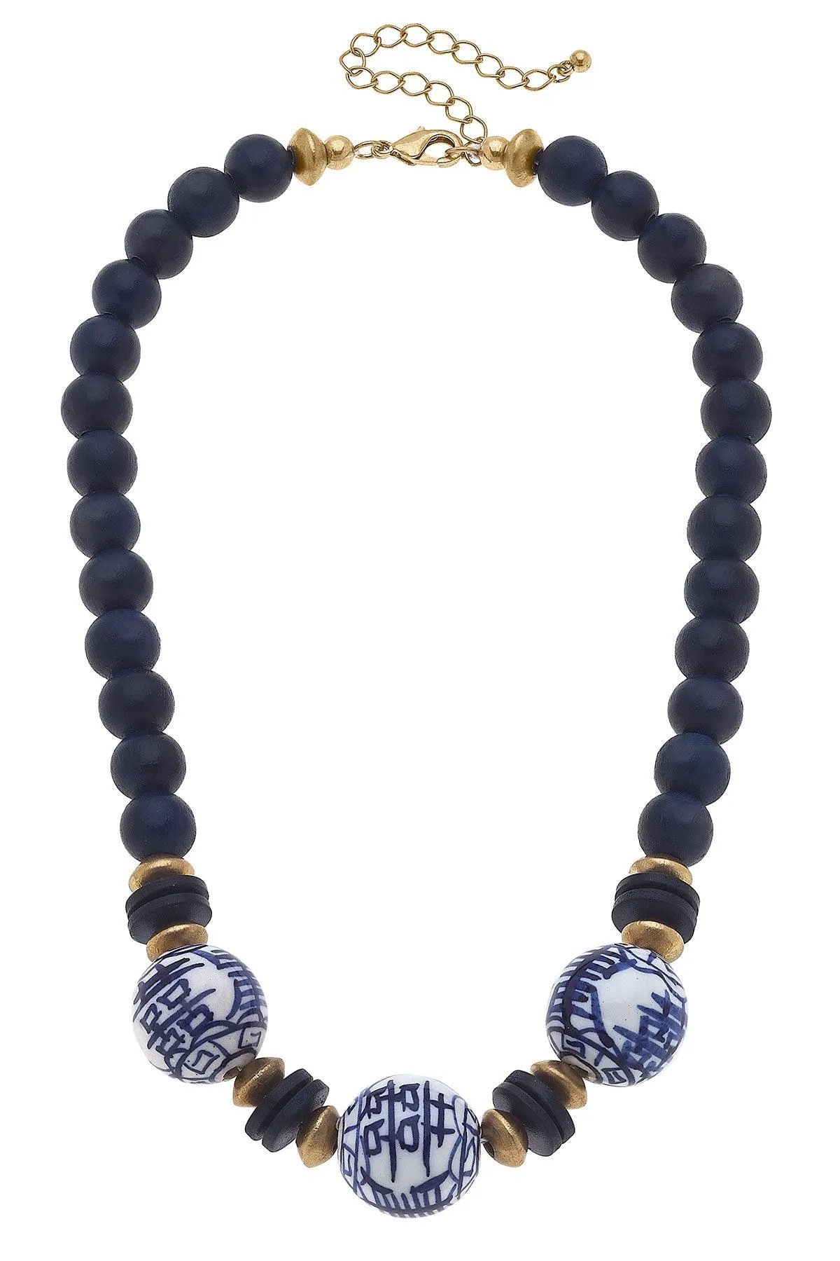 Hazel Blue & White Chinoiserie & Painted Wood Necklace - FINAL SALE sold by Canvas Style