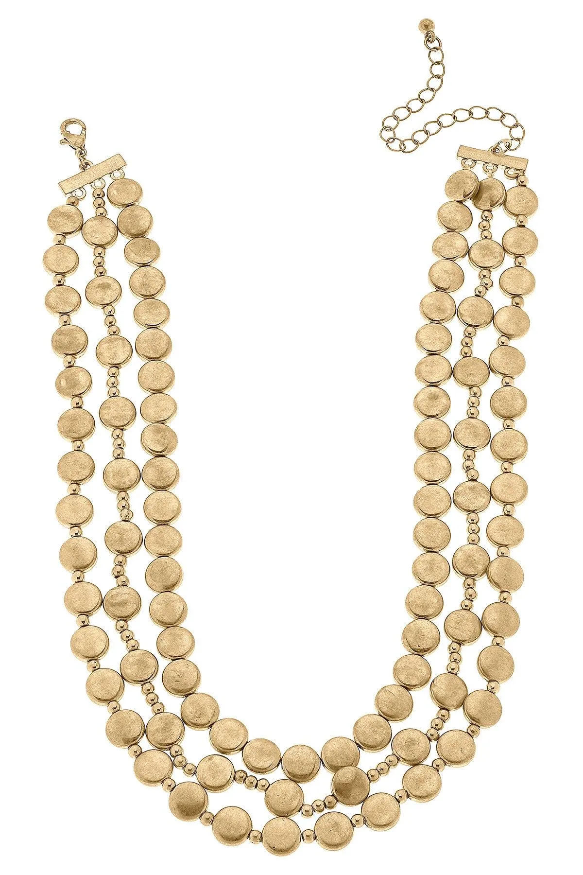 Paityn Metal Beaded Layered Necklace in Worn Gold sold by Canvas Style