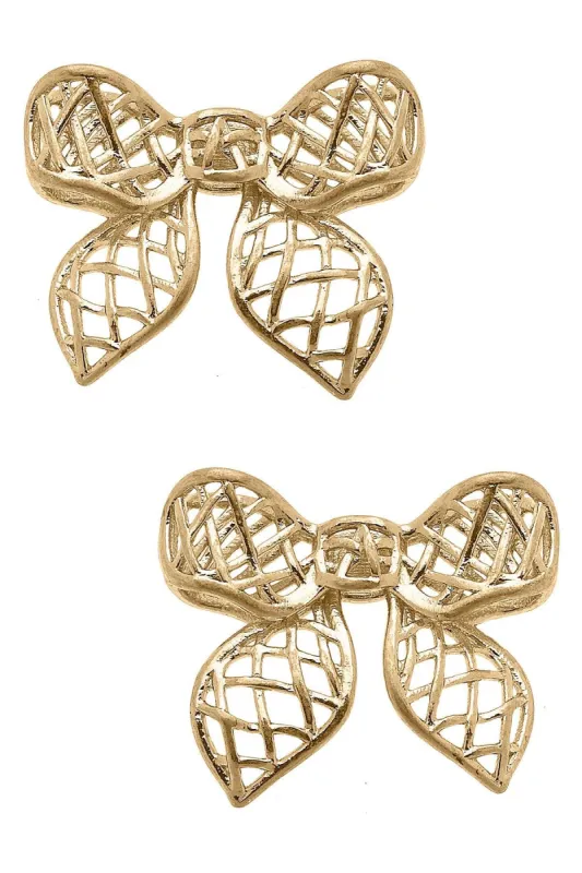 Diana Bow Stud Earrings in Worn Gold - FINAL SALE sold by Canvas Style
