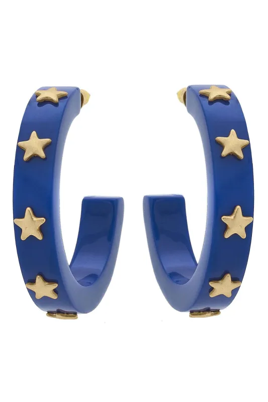 Liberty Star Resin Hoop Earrings in Blue - FINAL SALE sold by Canvas Style