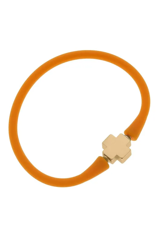 Bali 24K Gold Plated Cross Bead Silicone Bracelet in Cantaloupe - FINAL SALE sold by Canvas Style