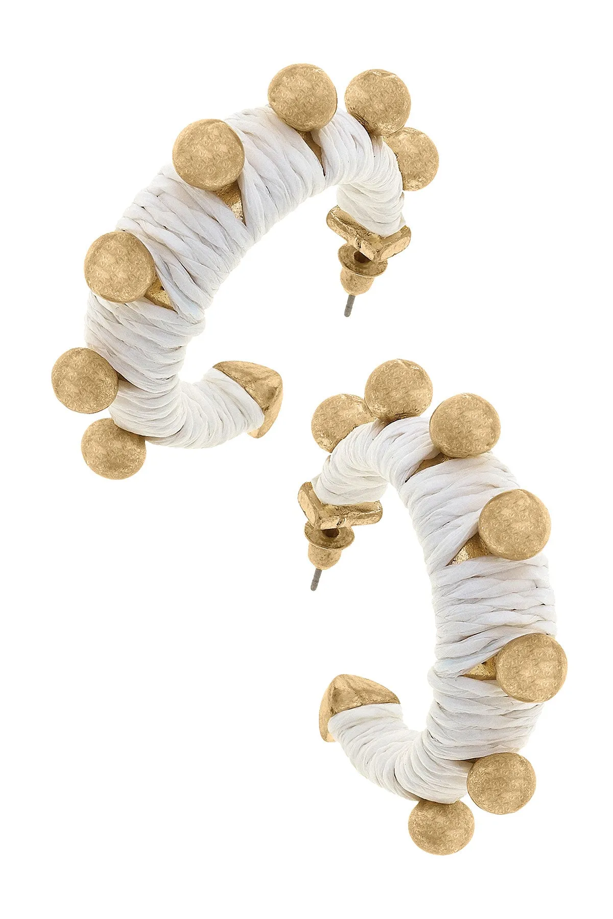 Ibiza Studded Raffia Hoop Earrings In White - FINAL SALE sold by Canvas Style