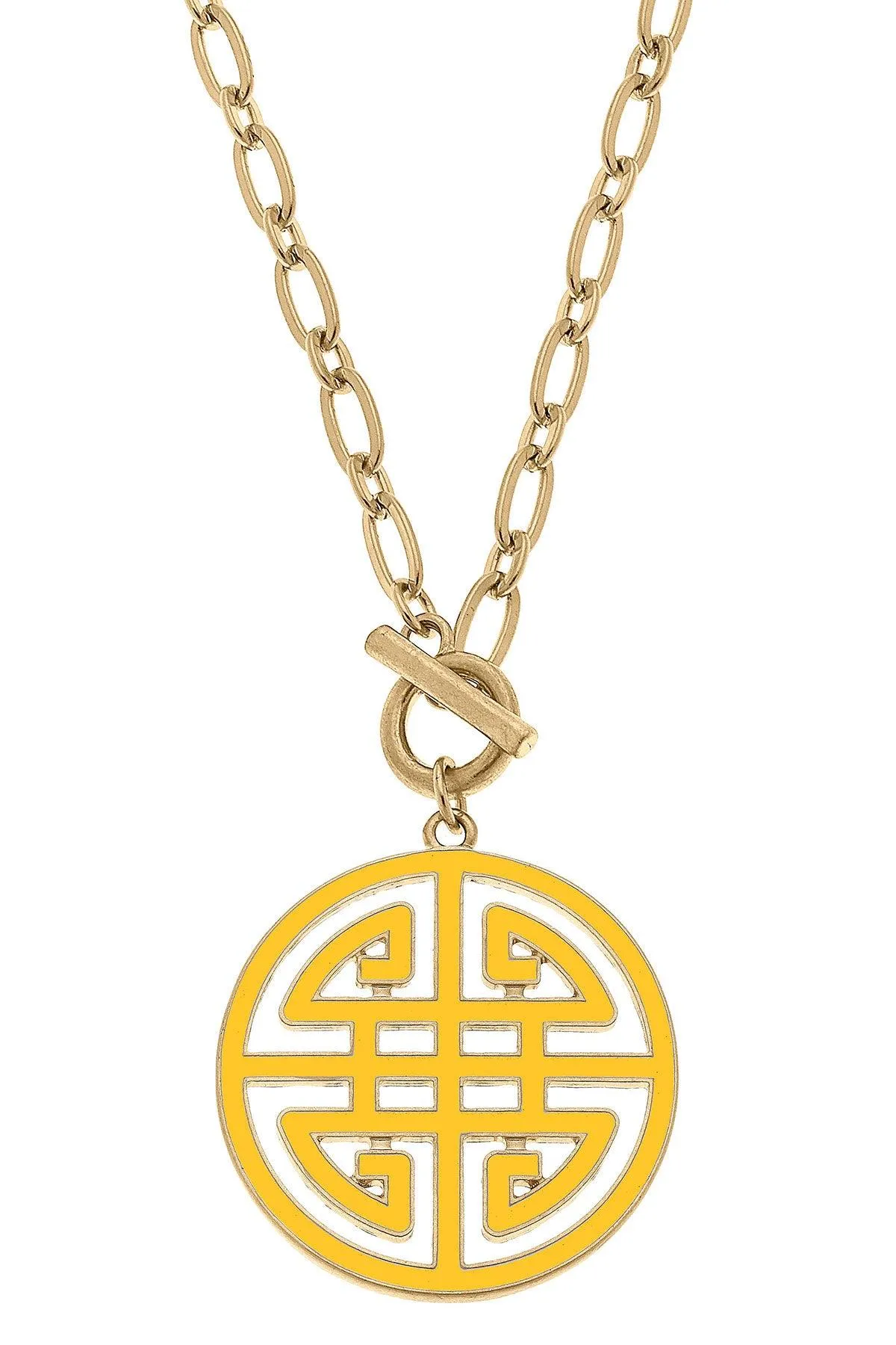Tara Game Day Greek Keys Enamel Pendant Necklace in Yellow sold by Canvas Style