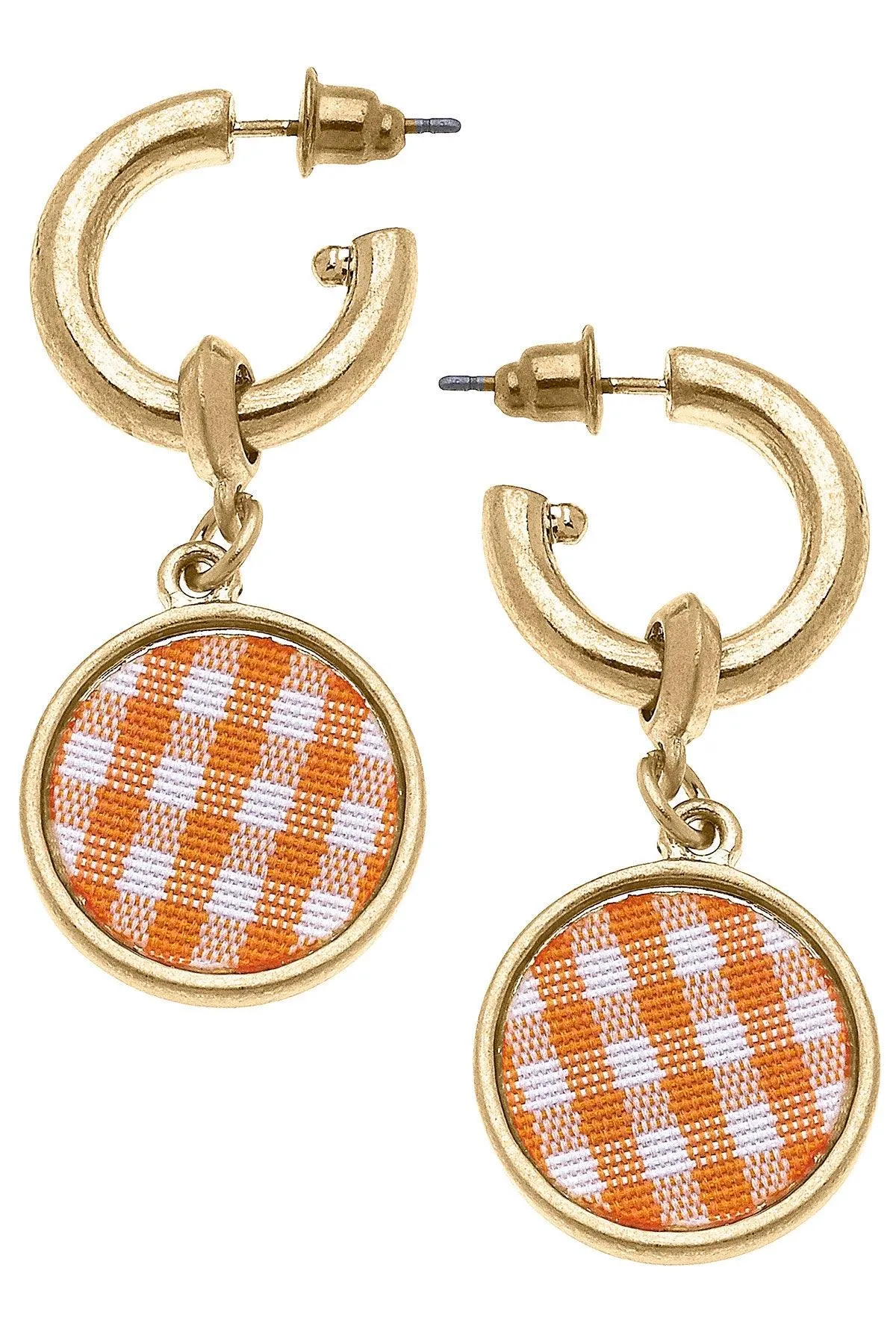 Kylee Gingham Drop Hoop Earrings in Orange sold by Canvas Style