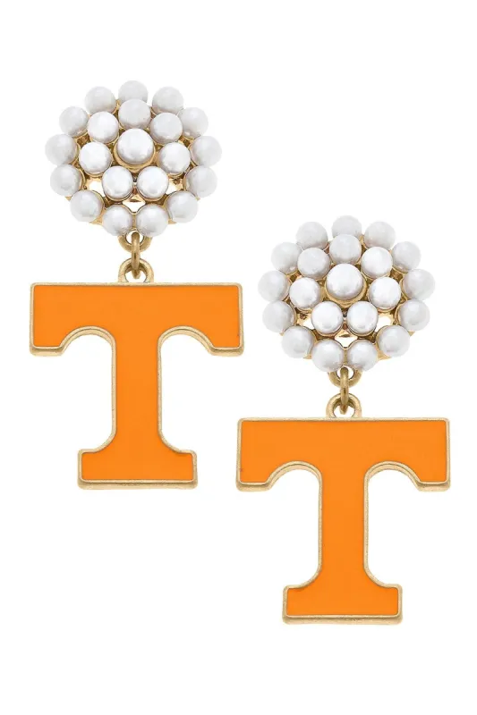 Tennessee Volunteers Pearl Cluster Enamel Drop Earrings sold by Canvas Style