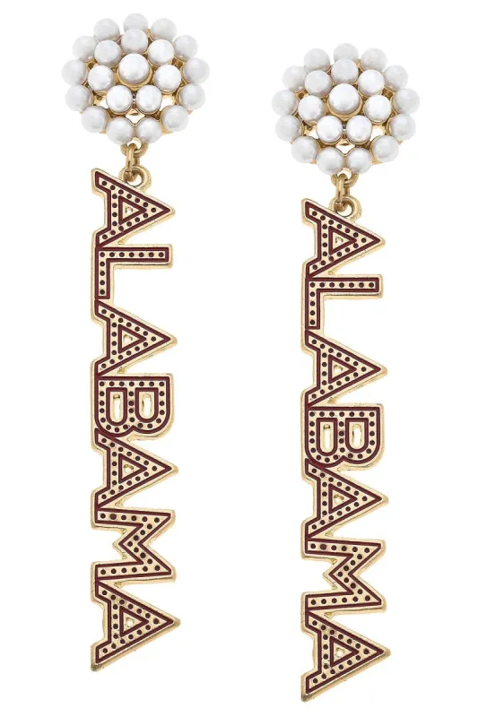 Alabama Crimson Tide Pearl Cluster Dotted Enamel Drop Earrings sold by Canvas Style