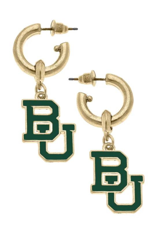 Baylor Bears Enamel Drop Hoop Earrings in Green/Gold sold by Canvas Style