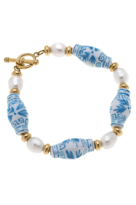 Melanie Porcelain & Freshwater Pearl T-Bar Bracelet - FINAL SALE made by Canvas