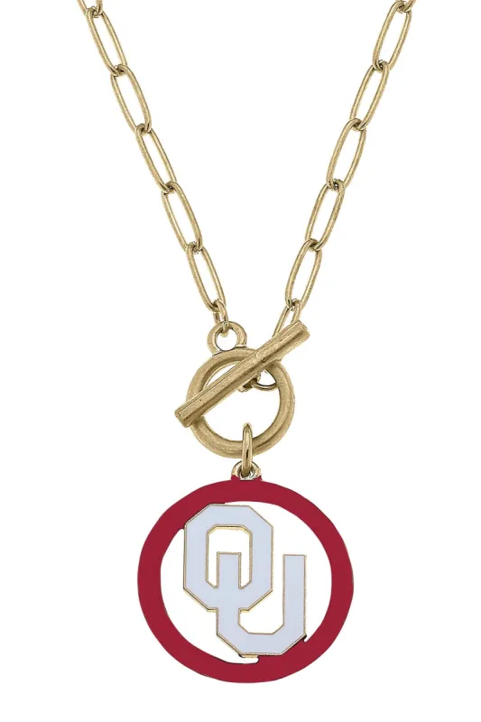 Oklahoma Sooners Logo Enamel T-Bar 16" Necklace sold by Canvas Style