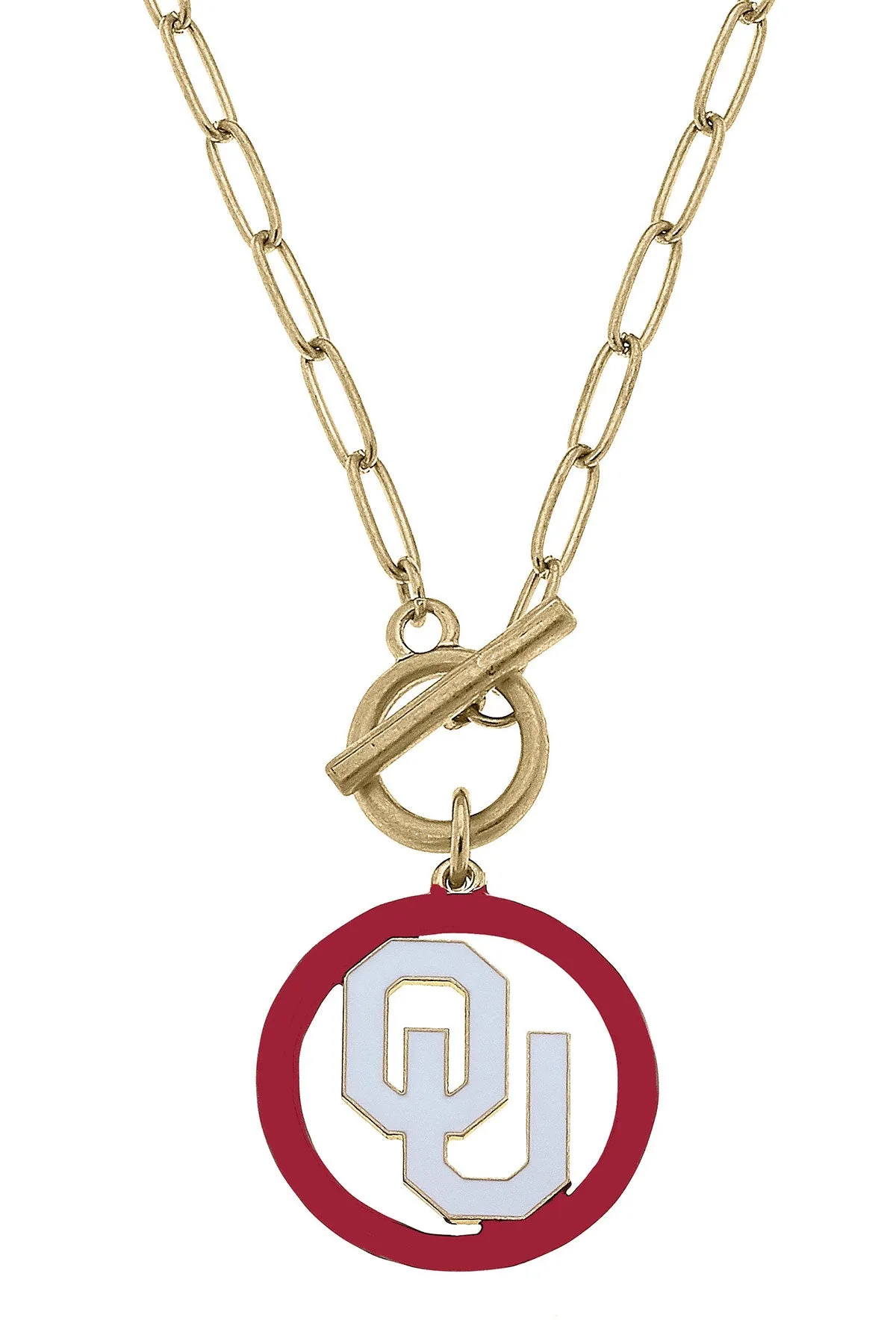 Oklahoma Sooners Logo Enamel T-Bar 16" Necklace sold by Canvas Style