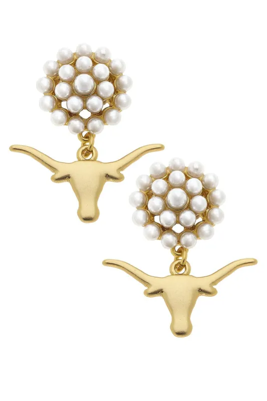 Texas Longhorns Pearl Cluster 24K Gold Plated Logo Earrings sold by Canvas Style