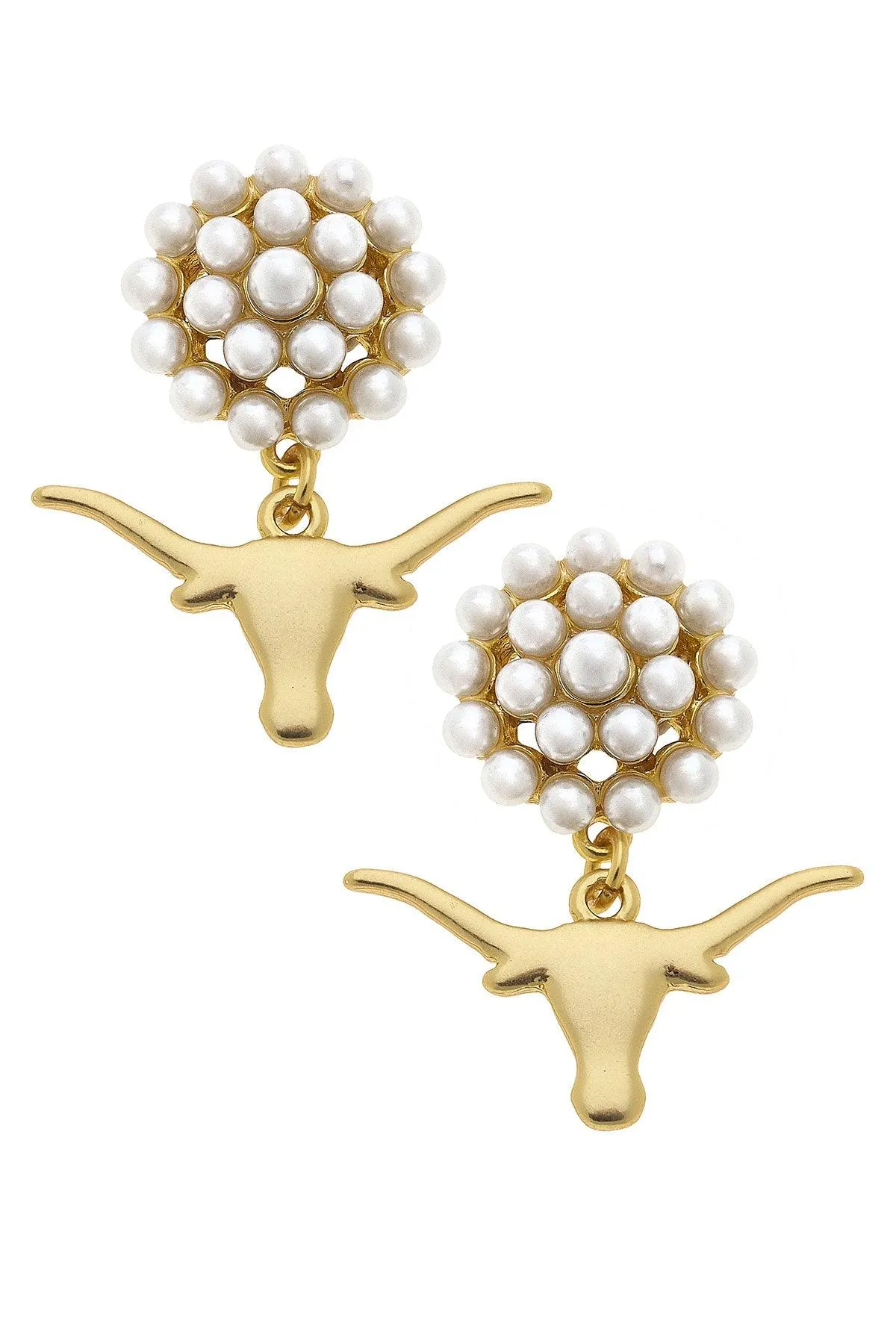 Texas Longhorns Pearl Cluster 24K Gold Plated Logo Earrings sold by Canvas Style