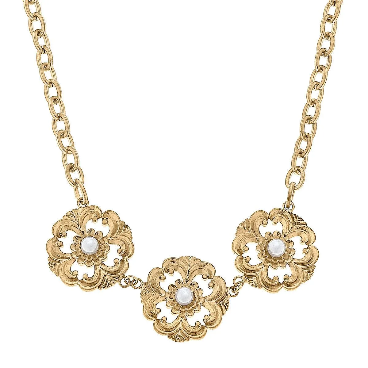 Orleans Linked Acanthus & Pearl Necklace in Worn Gold sold by Canvas Style product image thumbnail 3