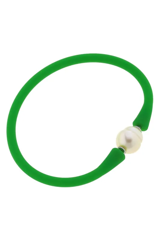 Bali Freshwater Pearl Silicone Bracelet in Green - FINAL SALE sold by Canvas Style