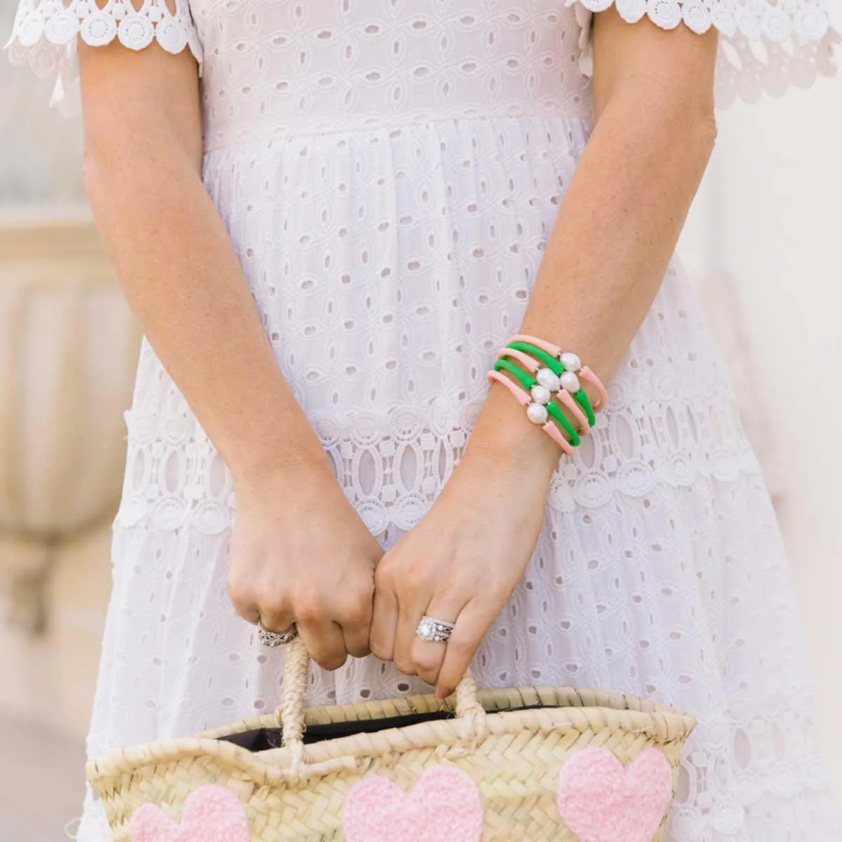 Bali Freshwater Pearl Silicone Bracelet in Green - FINAL SALE sold by Canvas Style product image thumbnail 2