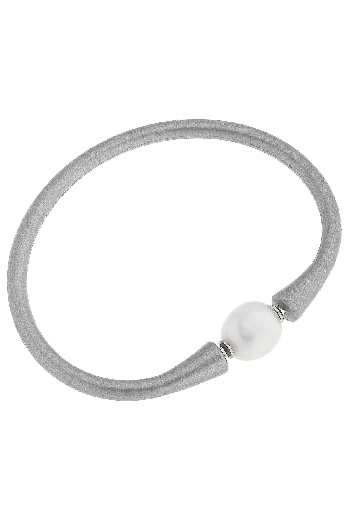 Bali Freshwater Pearl Silicone Bracelet in Metallic Silver - FINAL SALE sold by Canvas Style