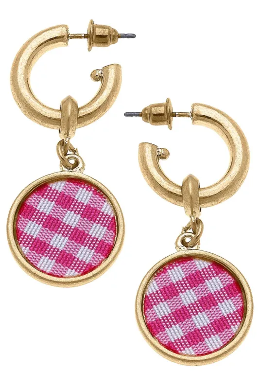 Kylee Gingham Drop Hoop Earrings in Fuchsia sold by Canvas Style
