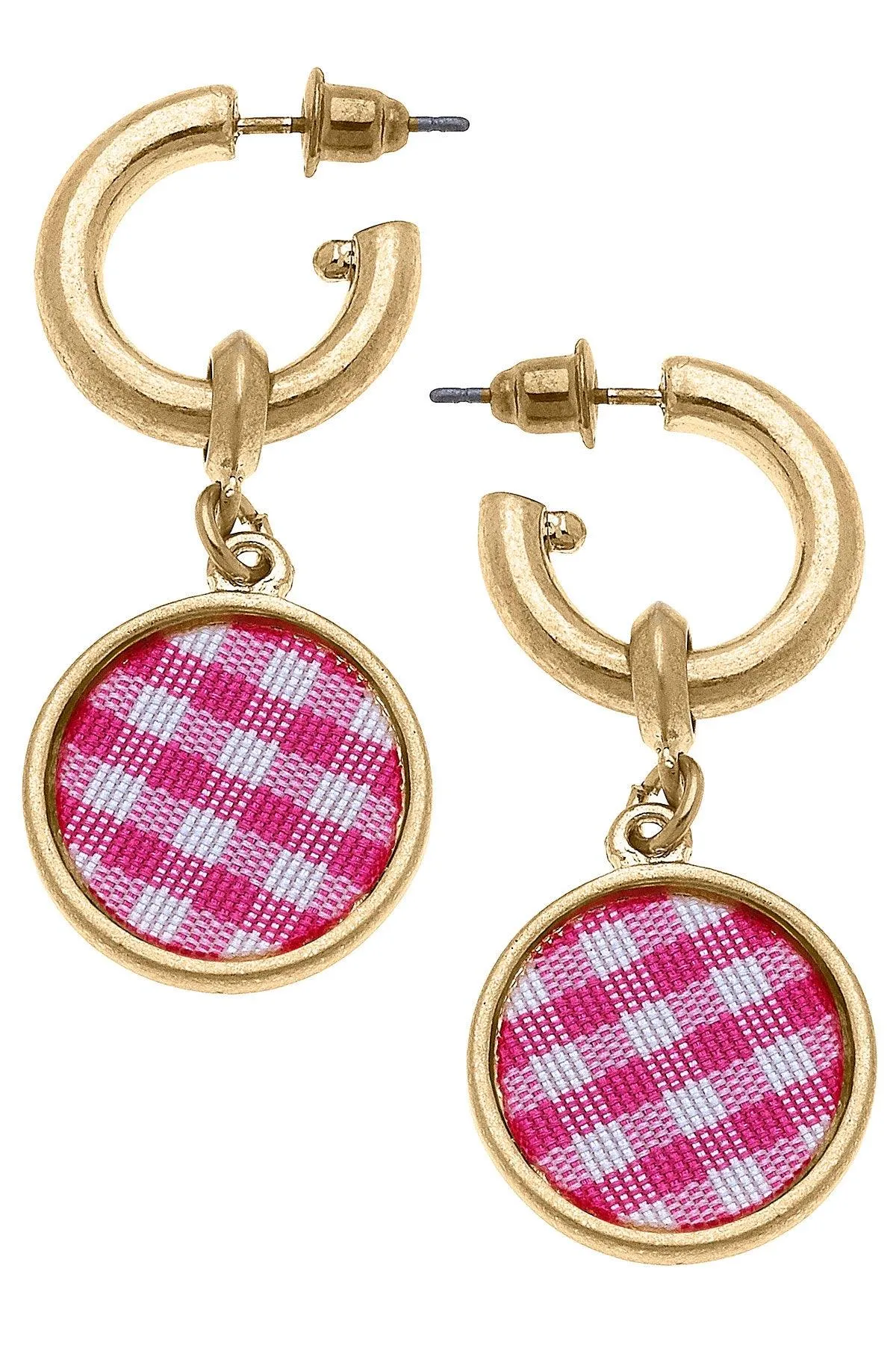Kylee Gingham Drop Hoop Earrings in Fuchsia sold by Canvas Style