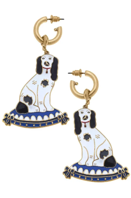 Baron Enamel Staffordshire Dog Earrings in Black & White sold by Canvas Style