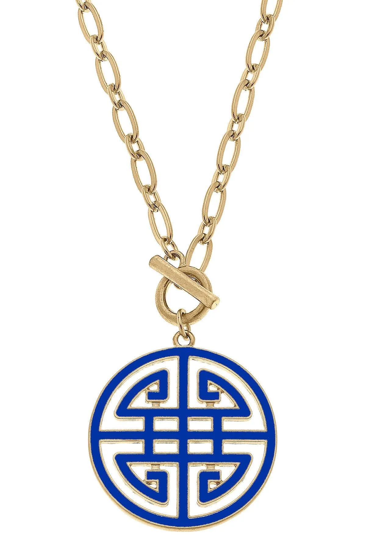 Tara Game Day Greek Keys Enamel Pendant Necklace in Blue sold by Canvas Style