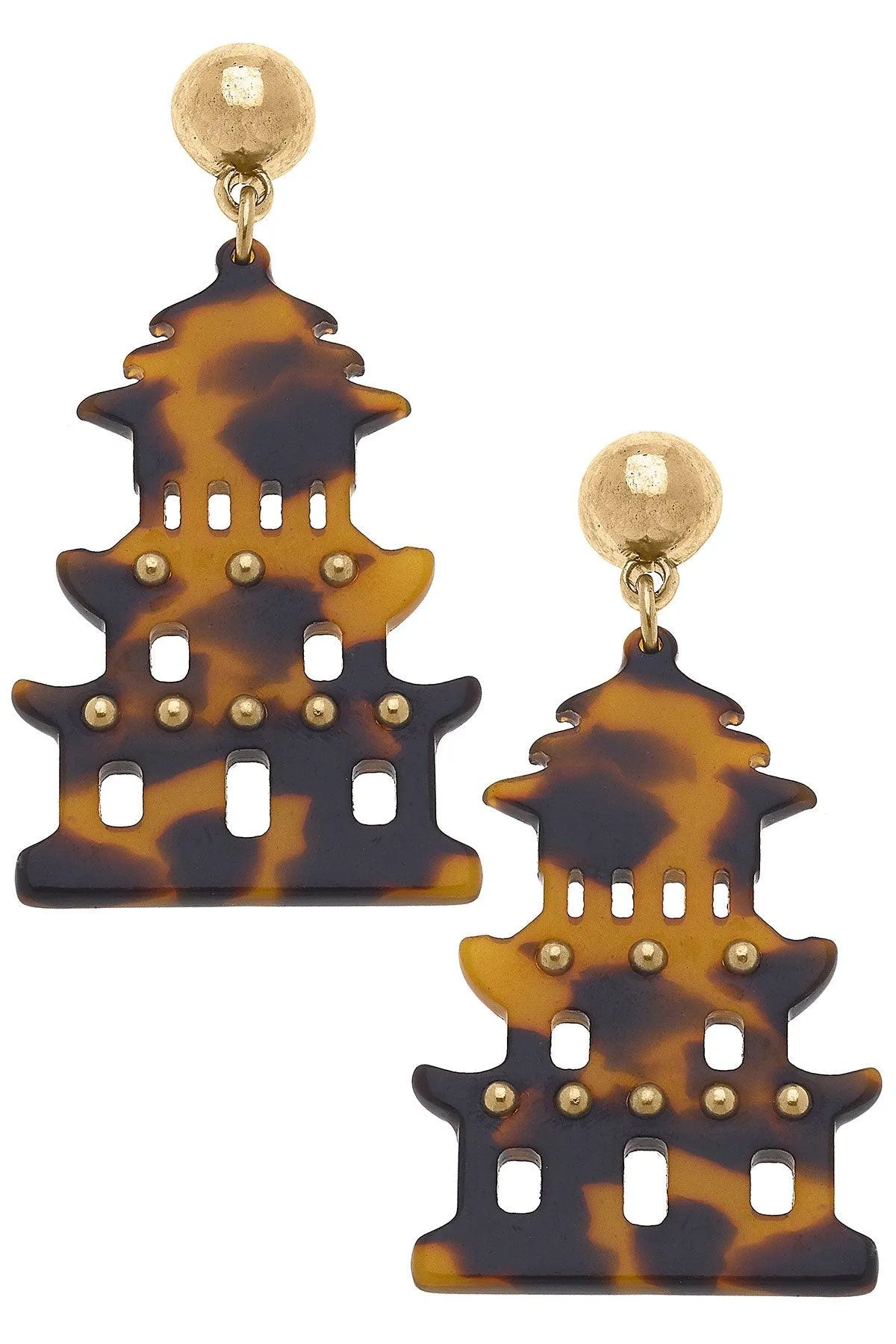 Gia Pagoda Resin Statement Earrings in Tortoise sold by Canvas Style