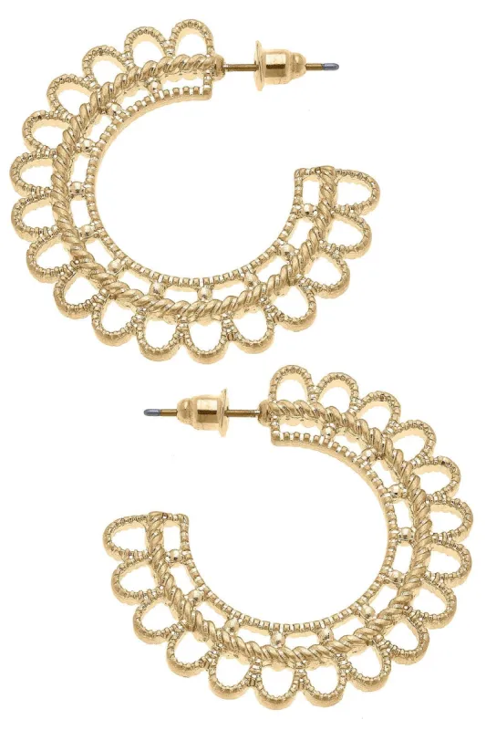 Becca Scalloped Hoop Earrings in Worn Gold sold by Canvas Style