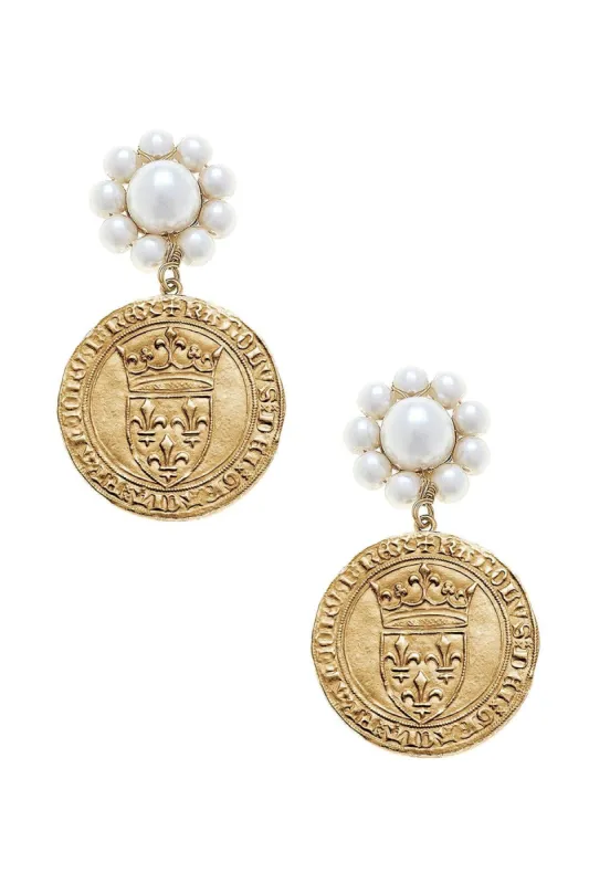 CANVAS Style x MaryCatherineStudio French Coin Pearl Drop Earrings in Worn Gold- FINAL SALE sold by Canvas Style