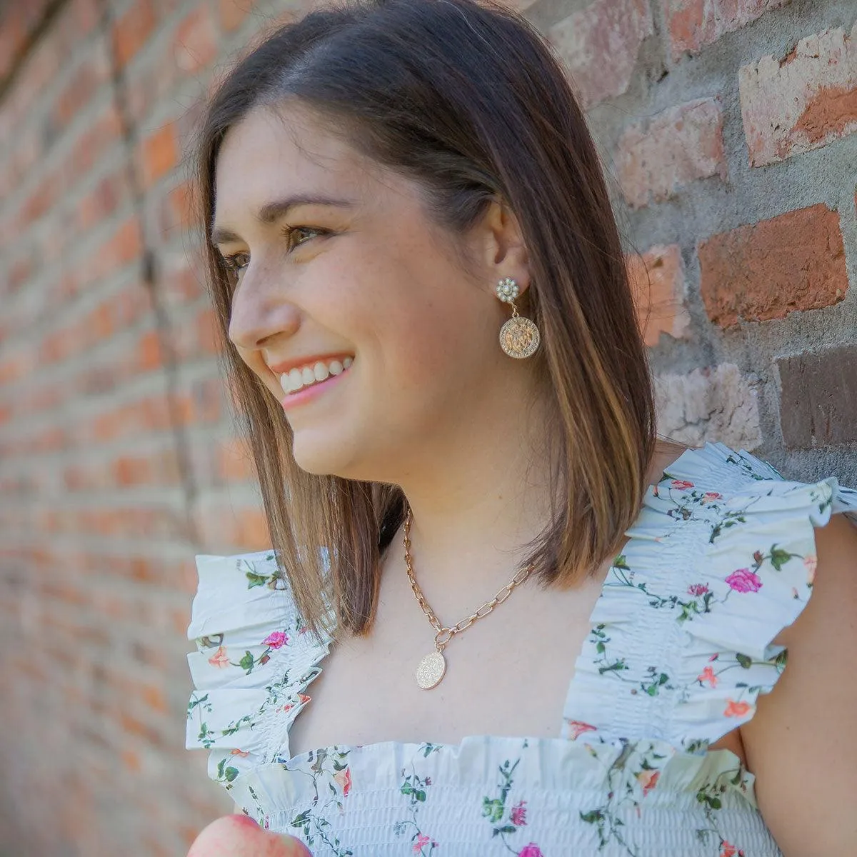 CANVAS Style x MaryCatherineStudio French Coin Pearl Drop Earrings in Worn Gold- FINAL SALE sold by Canvas Style product image thumbnail 3