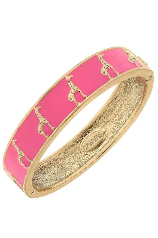 Jasmine Enamel Giraffe Hinge Bangle in Pink sold by Canvas Style