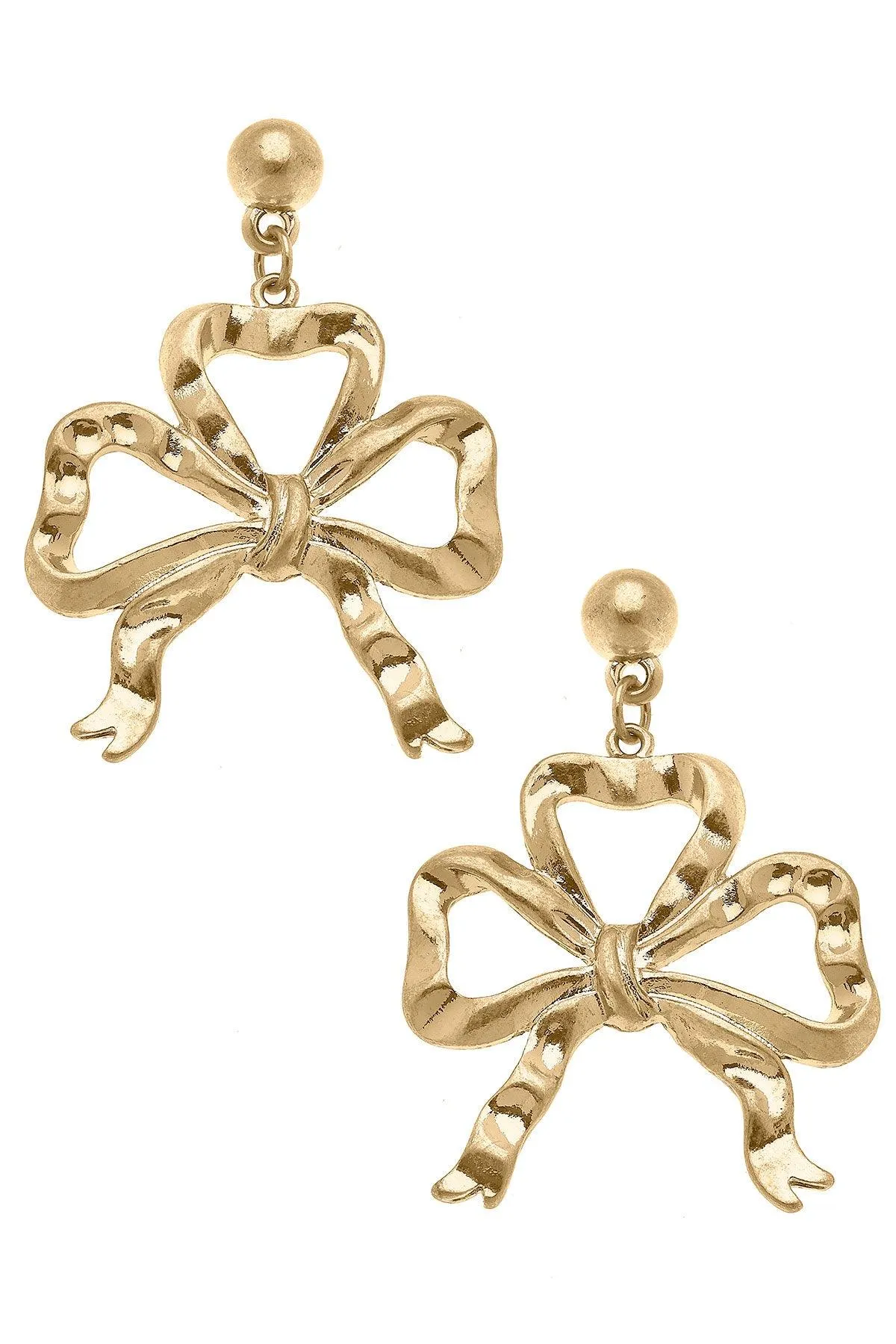 Lacey Bow Drop Earrings in Worn Gold sold by Canvas Style