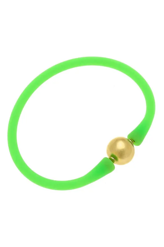 Bali 24K Gold Plated Ball Bead Silicone Bracelet in Neon Green - FINAL SALE sold by Canvas Style