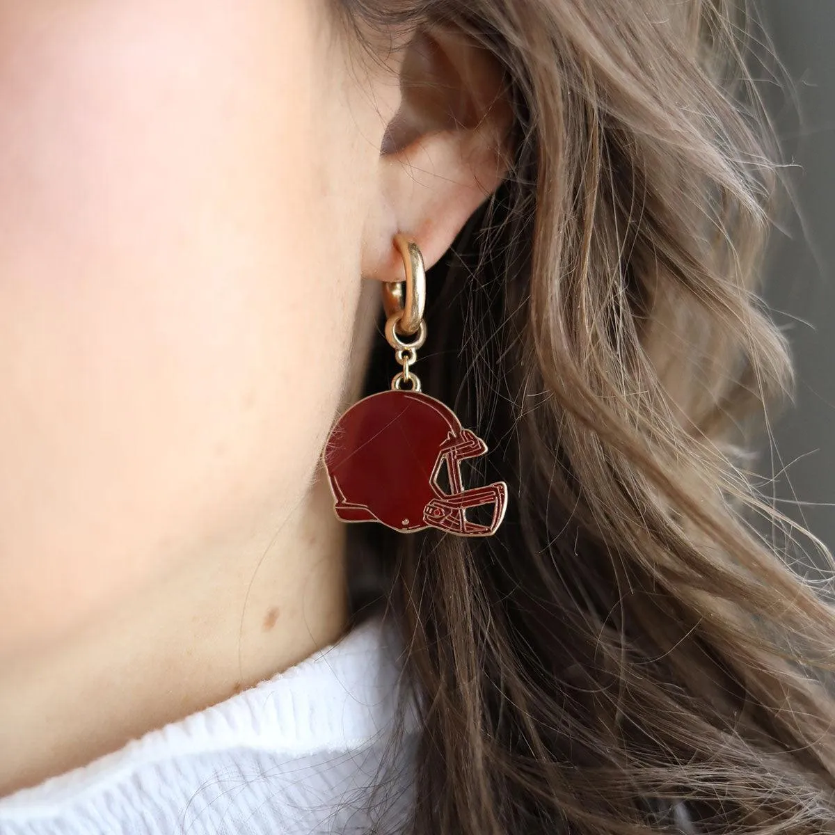 Game Day Football Helmet Enamel Earrings in Maroon sold by Canvas Style product image thumbnail 2