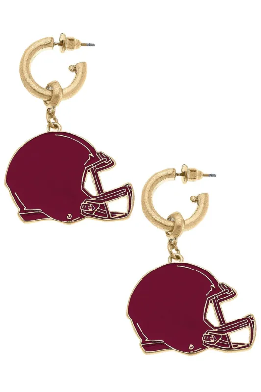 Game Day Football Helmet Enamel Earrings in Maroon sold by Canvas Style