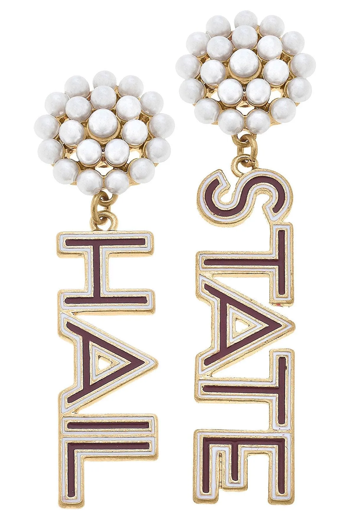 Mississippi State Bulldogs Pearl Cluster Outline Enamel Drop Earrings sold by Canvas Style