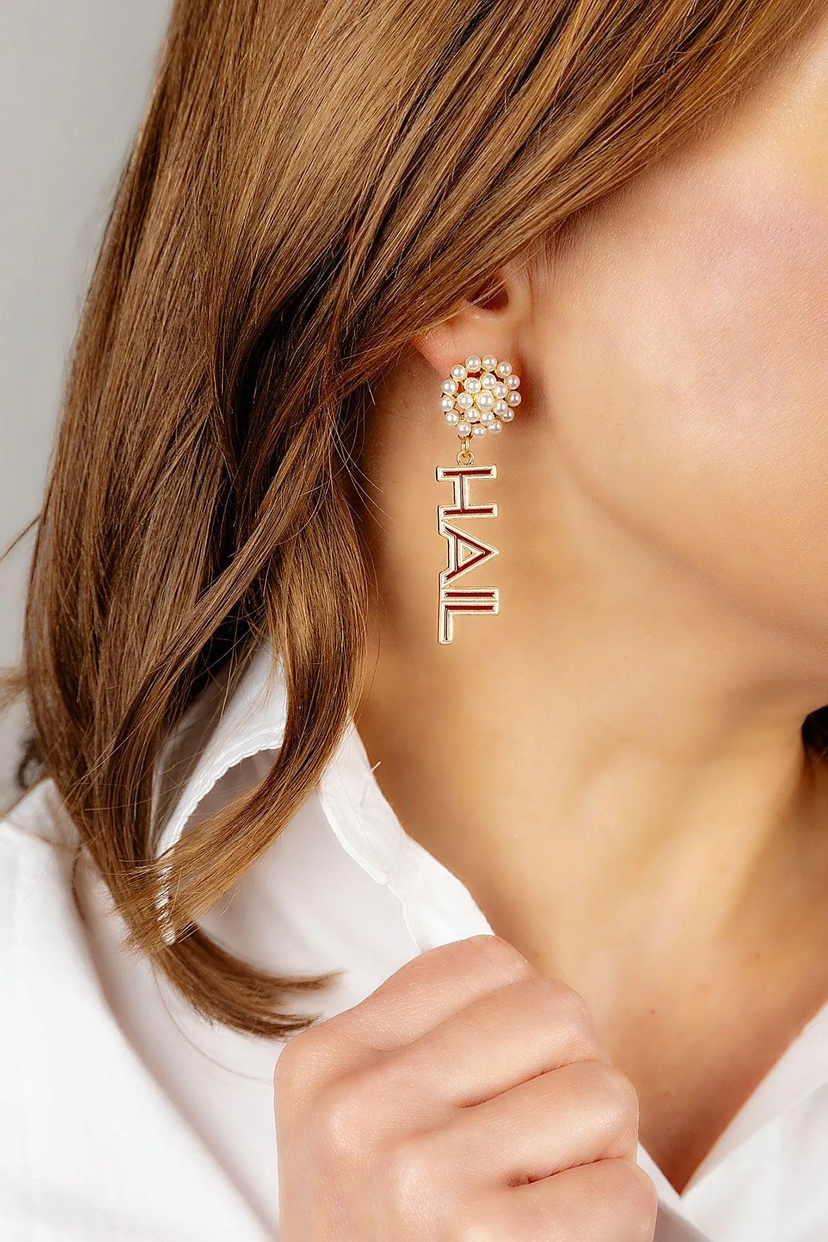 Mississippi State Bulldogs Pearl Cluster Outline Enamel Drop Earrings sold by Canvas Style product image thumbnail 2