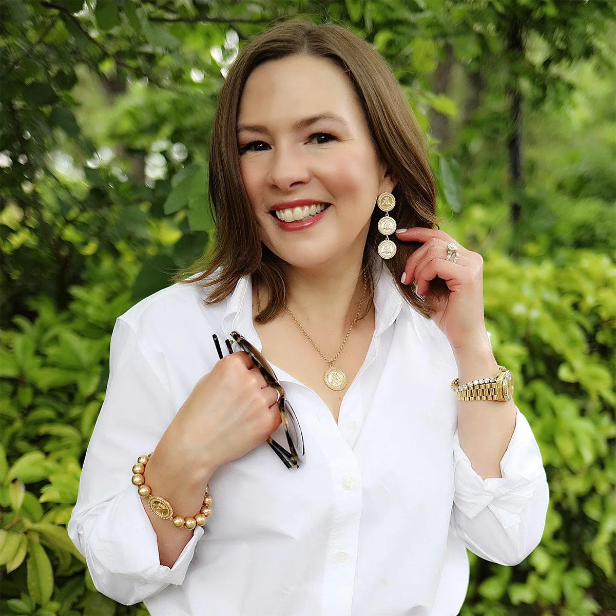 Lizette Bee Medallion Triple Drop Earrings in Worn Gold - FINAL SALE sold by Canvas Style product image thumbnail 2