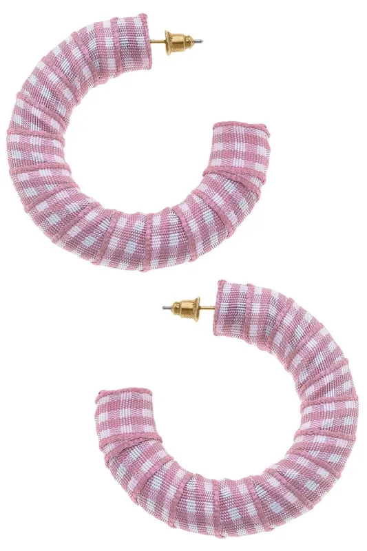 Reese Gingham Statement Hoop Earrings in Pink sold by Canvas Style