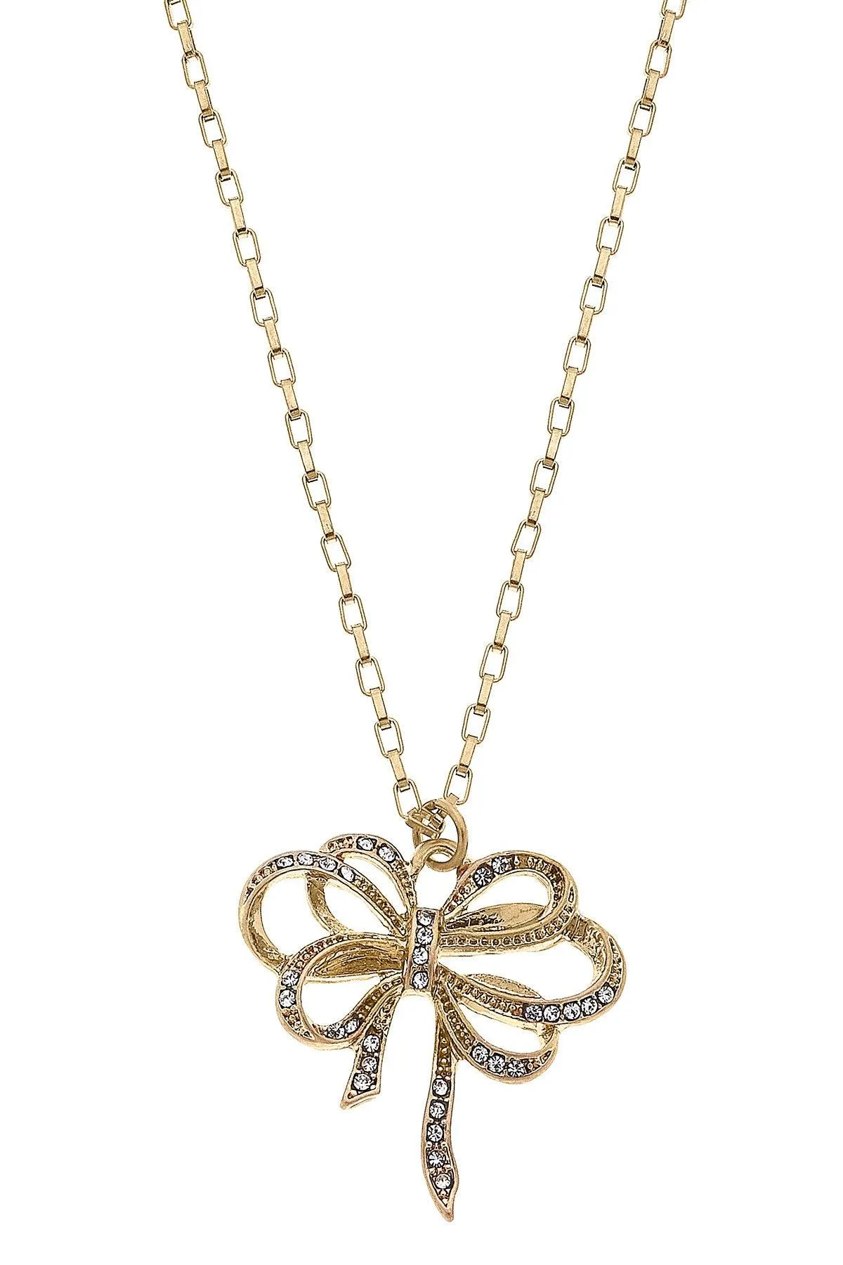 Carina Pavé Bow Pendant Necklace in Worn Gold sold by Canvas Style
