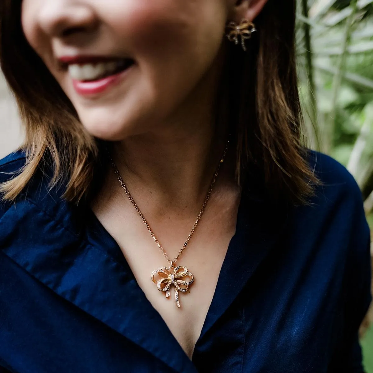 Carina Pavé Bow Pendant Necklace in Worn Gold sold by Canvas Style product image thumbnail 3