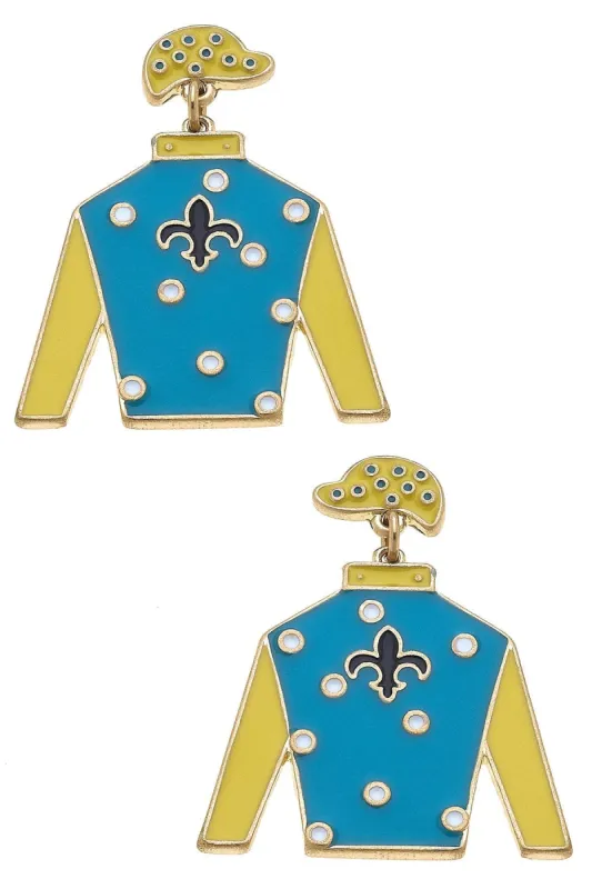 Quinn Enamel Jockey Earrings in Blue & Yellow sold by Canvas Style