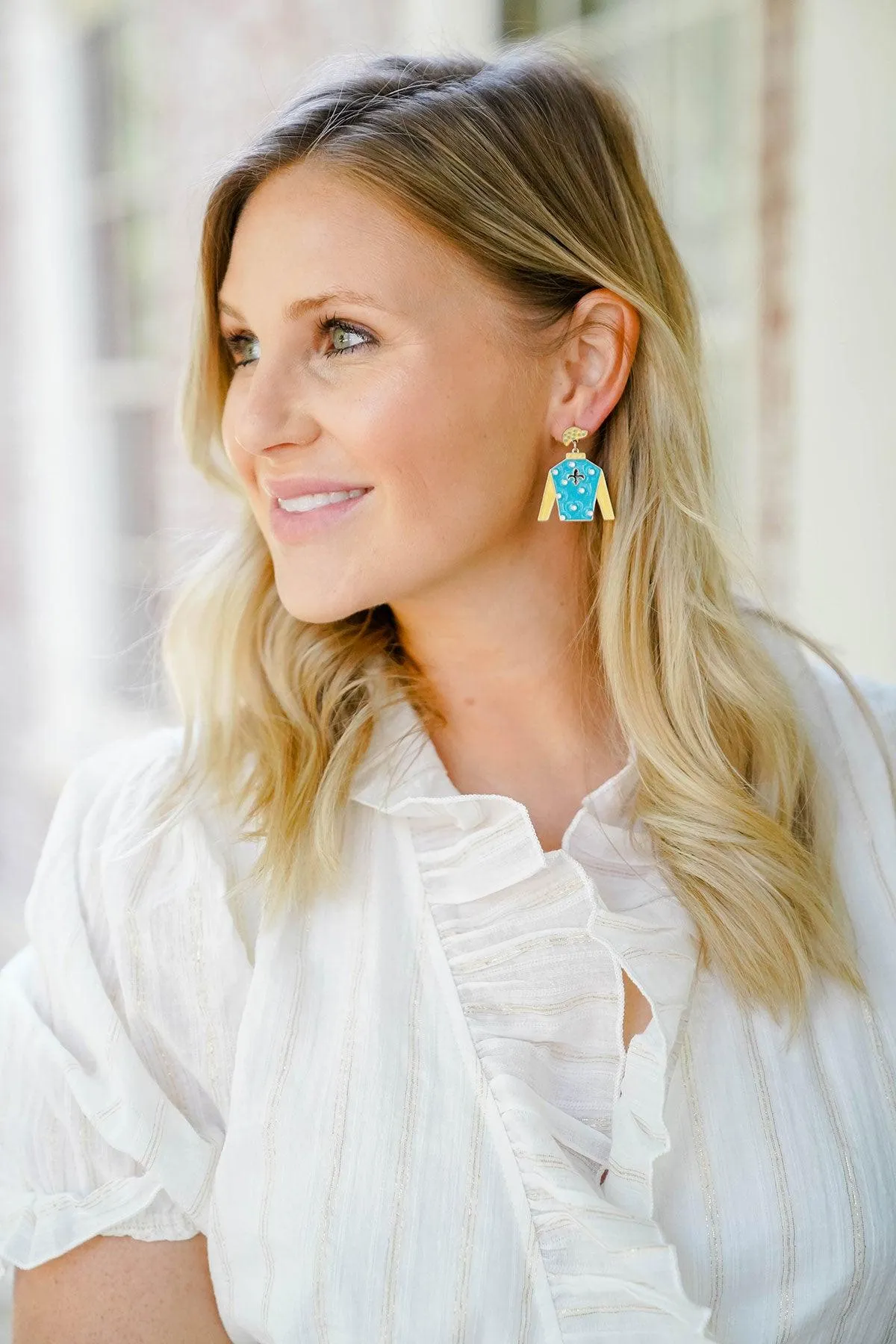 Quinn Enamel Jockey Earrings in Blue & Yellow sold by Canvas Style product image thumbnail 2