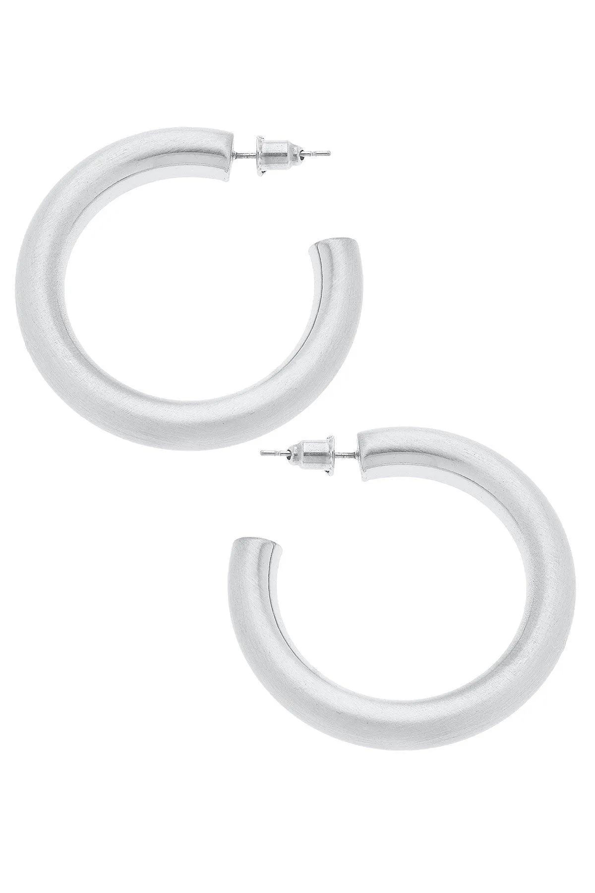 Arabella Hoop Earrings in Silver Satin sold by Canvas Style