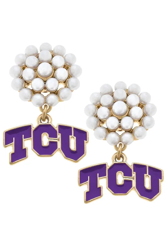 TCU Horned Frogs Pearl Cluster Enamel Drop Earrings - FINAL SALE sold by Canvas Style